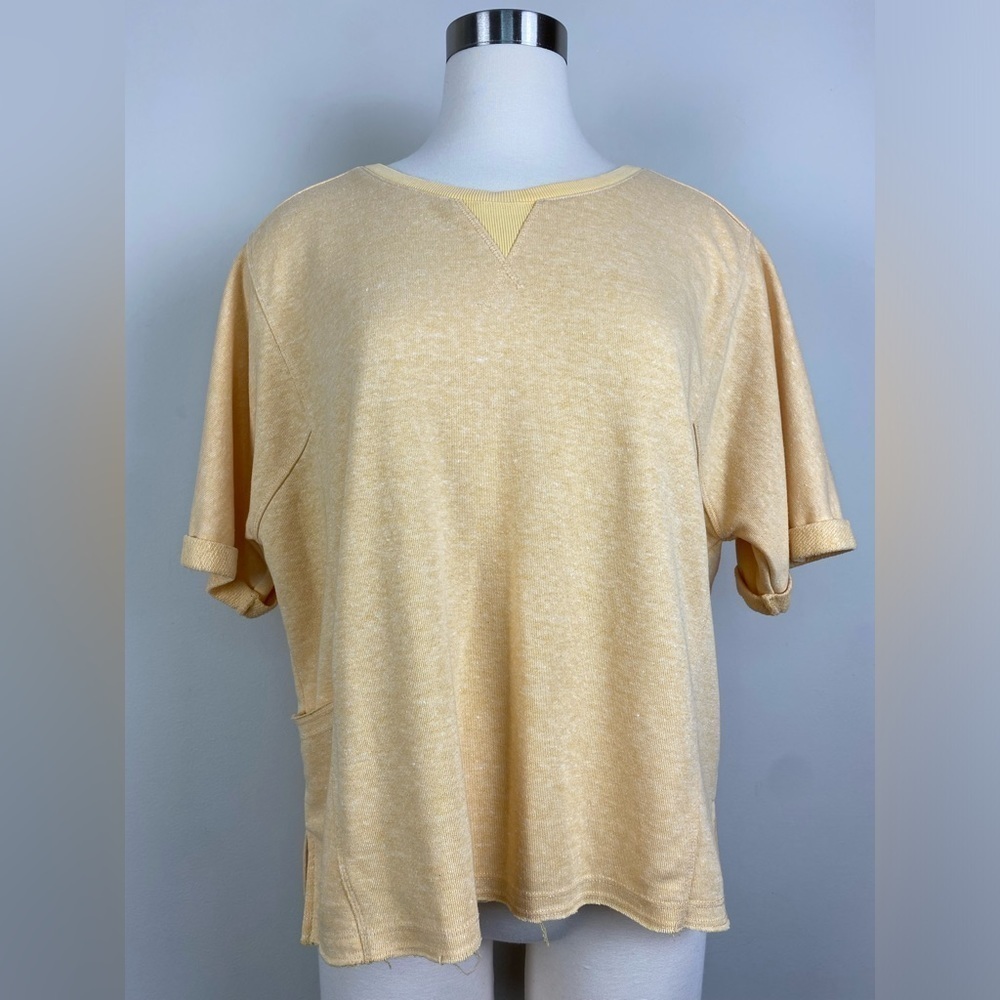 Toad&Co Couvert Hemp Short Sleeve Sweatshirt Pullover Yellow SZ M Pocket 30+ UPF